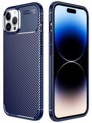 Накладка силиконовая для iPhone 14 Pro Max под карбон синяя