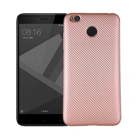 Накладка силиконовая для Xiaomi Redmi 4X под карбон розовая
