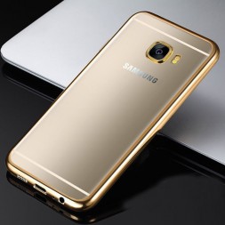 Накладка силиконовая для Samsung Galaxy A3 (2017) A320 прозрачная с золотистой окантовкой