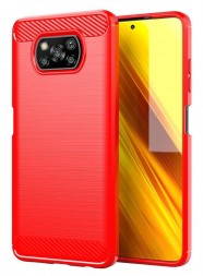 Накладка силиконовая для Xiaomi Poco X3 NFC / X3 Pro карбон сталь красная