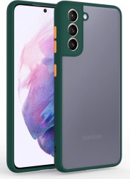 Накладка пластиковая матовая для Samsung Galaxy S21 FE G990 с силиконовой окантовкой тёмно-зелёная