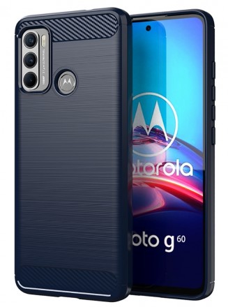 Накладка силиконовая для Motorola Moto G60 карбон сталь синяя