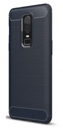 Накладка силиконовая для OnePlus 6 карбон и сталь синяя