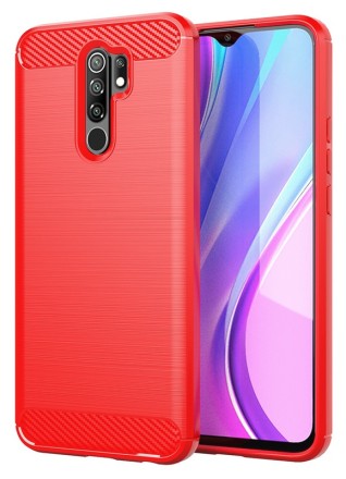 Накладка силиконовая для Xiaomi Redmi 9 карбон сталь красная