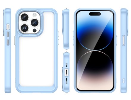 Накладка пластиковая для iPhone 15 Pro Max с силиконовой окантовкой голубая