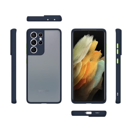 Накладка пластиковая матовая для Samsung Galaxy S22 Ultra S908 с силиконовой окантовкой синяя