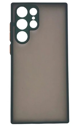 Накладка пластиковая матовая для Samsung Galaxy S22 Ultra S908 с силиконовой окантовкой тёмно-зелёная