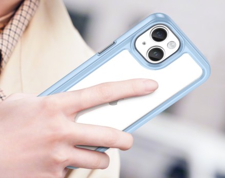 Накладка пластиковая для iPhone 15 с силиконовой окантовкой голубая