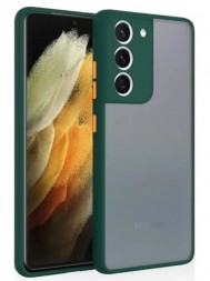 Накладка пластиковая матовая для Samsung Galaxy S22 S901 с силиконовой окантовкой тёмно-зелёная