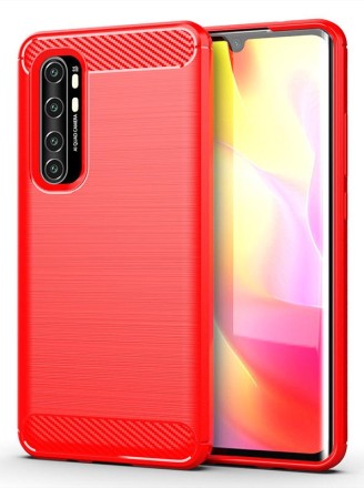 Накладка силиконовая для Xiaomi Mi Note 10 Lite карбон сталь красная