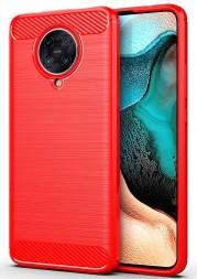 Накладка силиконовая для Xiaomi Poco F2 Pro / Redmi K30 Pro карбон сталь красная
