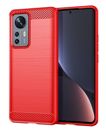 Накладка силиконовая для Xiaomi 12 / Xiaomi 12X / Xiaomi 12S карбон сталь красная
