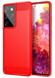Накладка силиконовая для Samsung Galaxy S21 Ultra G998 карбон сталь красная