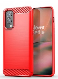 Накладка силиконовая для OnePlus Nord 2 5G карбон сталь красная