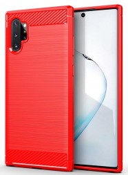 Накладка силиконовая для Samsung Galaxy Note 10 Plus N975 карбон и сталь красная