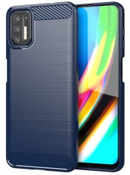 Накладка силиконовая для Motorola Moto G9 Plus карбон сталь синяя