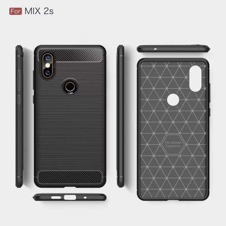 Накладка силиконовая для Xiaomi Mi Mix 2S карбон сталь чёрная