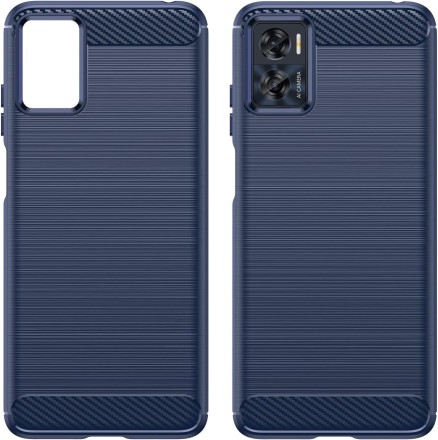 Накладка силиконовая для Motorola Moto E22 карбон сталь синяя