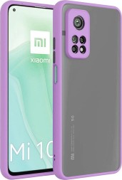 Накладка пластиковая матовая для Xiaomi Mi 10T / Xiaomi Mi 10T Pro с силиконовой окантовкой сиреневая