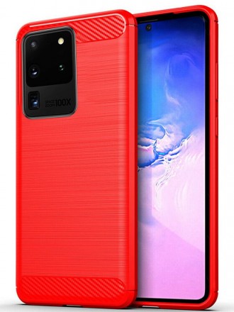 Накладка силиконовая для Samsung Galaxy S20 Ultra G988 карбон сталь красная