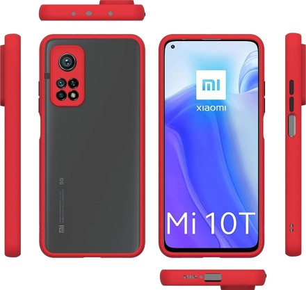 Накладка пластиковая матовая для Xiaomi Mi 10T / Xiaomi Mi 10T Pro с силиконовой окантовкой красная