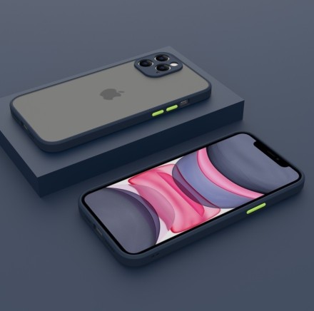 Накладка пластиковая матовая для Apple iPhone 13 Pro Max с силиконовой окантовкой синяя