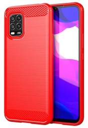 Накладка силиконовая для Xiaomi Mi 10 Lite карбон и сталь красная