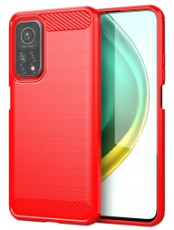 Накладка силиконовая для Xiaomi Mi 10T / Xiaomi Mi 10T Pro карбон сталь красная