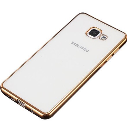 Накладка силиконовая KissWill для Samsung Galaxy A9 (2016) A900 прозрачная с золотистой окантовкой