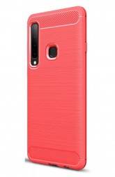 Накладка силиконовая для Samsung Galaxy A9 (2018) A920 карбон и сталь красная