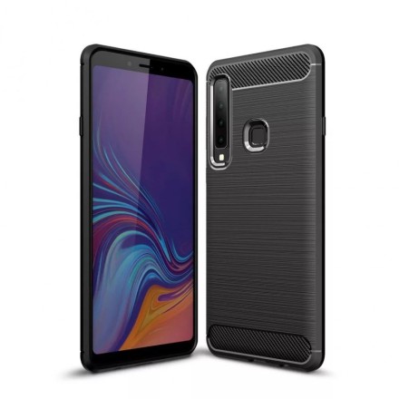 Накладка силиконовая для Samsung Galaxy A9 (2018) карбон и сталь черная