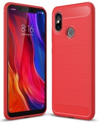 Накладка силиконовая для Xiaomi Mi 8 карбон сталь красная