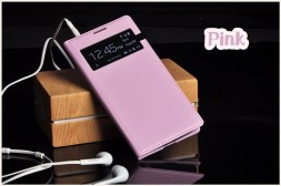 Чехол Flip Cover для Samsung Galaxy S4 mini i9190/ i9192/ i9195 розовый с окном