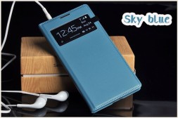 Чехол Flip Cover для Samsung Galaxy S4 mini i9190/ i9192/ i9195 светло-синий с окном