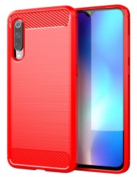 Накладка силиконовая для Xiaomi Mi 9 карбон сталь красная