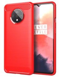 Накладка силиконовая для OnePlus 7T карбон сталь красная