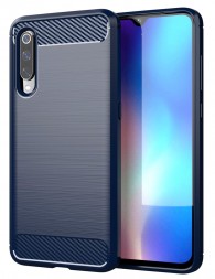 Накладка силиконовая для Xiaomi Mi 9 карбон сталь синяя