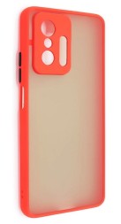 Накладка пластиковая матовая для Xiaomi 11T / Xiaomi 11T Pro с силиконовой окантовкой красная