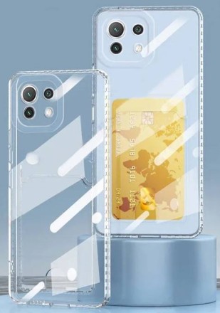 Накладка силиконовая Clear Case для Xiaomi Mi 11 Lite / ​Xiaomi 11 Lite 5G NE с кардхолдером прозрачная