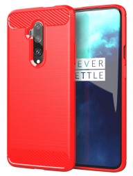 Накладка силиконовая для OnePlus 7T Pro карбон сталь красная