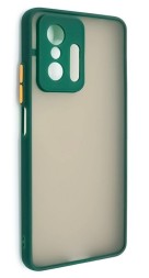 Накладка пластиковая матовая для Xiaomi 11T / Xiaomi 11T Pro с силиконовой окантовкой тёмно-зелёная