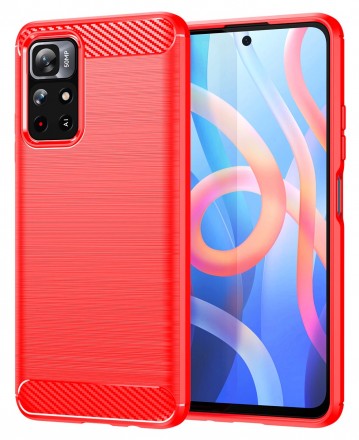 Накладка силиконовая для Poco M4 Pro 5G / Xiaomi Redmi Note 11S 5G карбон сталь красная