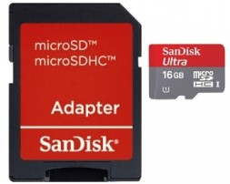 Карта памяти SANDISK Micro SD Ultra 16Gb Class 10 с адаптером SD