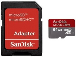 Карта памяти SANDISK Micro SD Ultra 64Gb Class 10 с адаптером SD