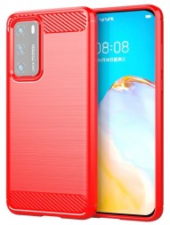 Накладка силиконовая для Huawei P40 карбон сталь красная