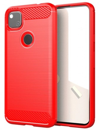 Накладка силиконовая для Google Pixel 4A 4G карбон сталь красная