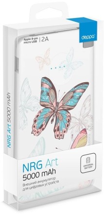Аккумулятор Deppa NRG Art Pastel 5000mAh внешний универсальный &quot;Бабочки&quot;