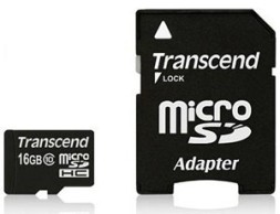 Карта памяти Transcend Micro SD 16Gb Class 10 с адаптером SD