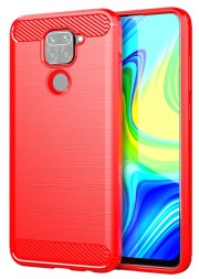 Накладка силиконовая для Xiaomi Redmi Note 9 карбон и сталь красная