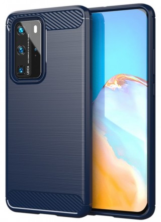 Накладка силиконовая для Huawei P40 Pro карбон сталь синяя